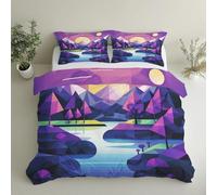 Genérico Funda Nórdica Ilustración Plana Microfibra Suave Geometría Luna Arte Abstracto Juego de Ropa de Cama 3 Piezas con 1 Funda de Edredón y 2 Funda de Almohad GS*3