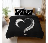 Genérico Funda Nórdica Juegos De CorazóN En Blanco Y Negro Juego de Cama 180 260 X 240 cm Regalo para Amantes Negro Arte Juego de Funda Nórdica 3 Piezas Zip, Negro, Fácil de Cuidar