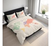 Genérico Funda Nórdica Mapamundi Microfibra Suave Continentes Colorido Juego de Ropa de Cama 3 Piezas con 1 Funda de Edredón y 2 Funda de Almohad LGS15LS