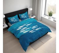Genérico Funda Nórdica Pez Microfibra Suave Pintura al Óleo de un Azul Marino Juego de Ropa de Cama 3 Piezas con 1 Funda de Edredón y 2 Funda de Almohad