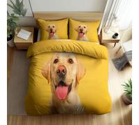 Genérico Funda Nordica Reversible Amarillo, Microfibra 3 Piezas para Cama de 90 cm, Animales Perro Labrador, Suave Transpirable Funda Edredon 150 x 220 cm y 2 x Fundas de Almohada de 50 x 70 cm