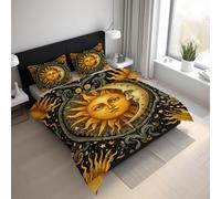 Genérico Funda Nórdica Sol y Luna Microfibra Suave Abstracto Bohemio Boho Astrología Juego de Ropa de Cama 3 Piezas con 1 Funda de Edredón y 2 Funda de Almohad