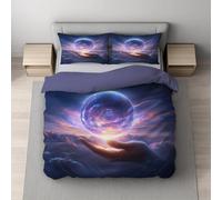Genérico Funda Nordica, Súper Suave Microfibra, Transpirable Suave con la Piel, Juego de Funda Edredon Set Reversible, con Cremallera Oculta Double 200 x 220 cm Azul Universo Mano Planeta
