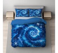 Genérico Funda Nordica, Súper Suave Microfibra, Transpirable Suave con la Piel, Juego de Funda Edredon Set Reversible, con Cremallera Oculta King 240 x 220 cm Azul Estrellas Espiral