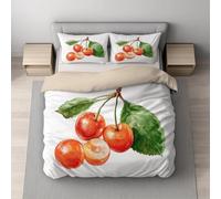 Genérico Funda Nordica, Súper Suave Microfibra, Transpirable Suave con la Piel, Juego de Funda Edredon Set Reversible, con Cremallera Oculta Double 200 x 220 cm Blanco Acuarela Hoja Cereza