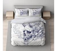 Genérico Funda Nordica, Súper Suave Microfibra, Transpirable Suave con la Piel, Juego de Funda Edredon Set Reversible, con Cremallera Oculta Single 135 x 200 cm Blanco Humo Floral Calavera