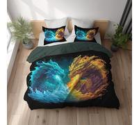 Genérico Funda Nordica, Súper Suave Microfibra, Transpirable Suave con la Piel, Juego de Funda Edredon Set Reversible, con Cremallera Oculta Double 200 x 220 cm Oro y Azul Llama Dragón