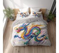 Genérico Funda Nordica, Súper Suave Microfibra, Transpirable Suave con la Piel, Juego de Funda Edredon Set Reversible, con Cremallera Oculta Double 200 x 220 cm Beige Graffiti Dibujo Infantil Dragón