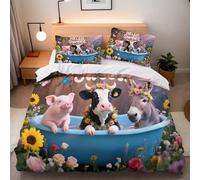 Genérico Funda Nórdica Vaca Cerdo Burro 150x200 cm Impresión 3D Lindo Animal Juego de Funda Edredon Microfibra Confort Bedding con Cremallera Cuatro Bandas de Esquina 2 Fundas de Almohada de 50x75 cm