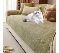 Genérico Funda Sofa Chenilla 3 plazas antiarañazos Gatos(Green,90x300cm)