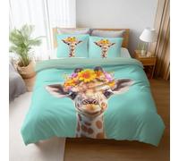 Genérico Fundas para edredón - Cálida y Cómodo Hipoalergénica Suave y Transpirable Funda Nórdica - Verde Salvia - Funda Nórdicas de Estampada 240 x 260 - Realista Jirafa Corona De Flores