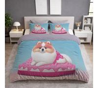 Genérico Fundas para edredon Cama 105|120, Azul, Funda Nordica 180 x 220 + Funda de Almohada 1 x 50 x 70, Funda Nordica Suave, con Cremallera, Sin Arrugas, Dibujo Animado Nido Cachorro Helado