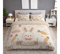 Genérico Fundas para edredon Cama 105|120, Crema, Funda Nordica 180 x 220 + Funda de Almohada 1 x 50 x 70, Funda Nordica Suave, con Cremallera, Sin Arrugas, Dibujos Animados Conejos Zanahorias Valla