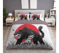 Genérico Fundas para edredon Cama 135|140, Blanc, Funda Nordica 200 x 220 + Funda de Almohada 2 x 50 x 70, Funda Nordica Suave, con Cremallera, Sin Arrugas, Cómic Gato Monstruo Ciudad Sol