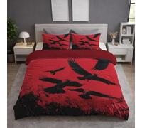 Genérico Fundas para edredon Cama 150|160, Rojo Negro, Funda Nordica 220 x 240 + Funda de Almohada 2 x 50 x 70, Funda Nordica Suave, con Cremallera, Sin Arrugas, Moderno Cuervo Fantástico Extraño