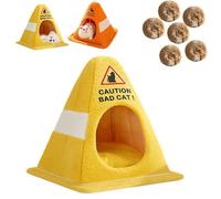 Genérico Funny Caution Bad Cat Bed, 2026 Funny Soft Fleece Cozy Zipper Pet House, Pet Tent House, Detachable Inner Padding, for Indoor Cats, Small Dogs (Yellow,22 * 22 * 20.5in)