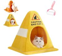 Genérico Funny Caution Bad Cat Bed, Cute Soft Cozy Zipper Pet House with Detachable Inner Paddings, Novelty Enclosed Cat Cave with Warning Sign Design for Small Dogs,Indoor Cats