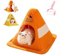 Genérico Funny Caution Bad Cat Bed, Cute Soft Cozy Zipper Pet House with Detachable Inner Paddings, Novelty Enclosed Cat Cave with Warning Sign Design for Small Dogs,Indoor Cats