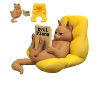 Genérico Funny Reading Statue, Mini Cat Figurine, 3.1x2.4 Inch Lazy Decor with Book Detail, Whimsical Animal Sculpture, Desktop Ornament with Style, Windowsill Decor for Home and Indoor