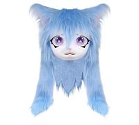 Generico Furry Animal - de gato realista con ojos grandes, pelo largo, cabeza de felpa de peluda, suave para cosplay | Theatre Performance Halloween Party Masquerade Anime Convention Dress