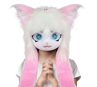 Genérico Furry Head Animal Cat - Realistic Big Eyes Long Hair Costume Masquerade Headpiece, Cosplay Prop for Theatre Performance, Halloween Party, Carnival Costume Accessory 23.62x15.75 inches