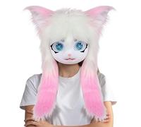 Genérico Furry Head, Realistic Animal Cat Masque with Big Eyes and Long Hair, 23.62x15.75 Inches Lifelike Costume Accessory for Cosplay, Theatre Performances, Halloween, Masquerade Events