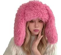 Genérico Fuzzy Bunny Hat - Plush Windproof Headgear for Women | Soft 29cm Size, 160g Lightweight Build, Black White Rose Red Colors, Invierno Hat for Girls Teens Adults School, rosa brillante