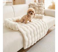 Genérico Fuzzy Calming Dog Sofa Bed Mat,29.5'' Cozy Washable Comfortable Pet Mat for Sofa Protector,Luxurious Plush Furniture Protector Couch Bed with Anti-Slip Bottom for Dogs and Cats (White)