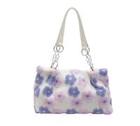 Genérico Fuzzy Shoulder Bag for Women, Fluffy Crossbody Bag with 3D Floral Embroidery, Soft Faux Fur Plush Shoulder Bag for Daily Use, for Autumn and Winter (Purple)
