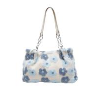Genérico Fuzzy Shoulder Bag for Women, Fluffy Crossbody Bag with 3D Floral Embroidery, Soft Faux Fur Plush Shoulder Bag for Daily Use, for Autumn and Winter (Blue)