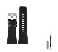 Genérico FYXT Ajuste for Diesel Wheambands Muñeca de hombre Muñeca de tamaño grande Bandas P-Olice 2 6mm 28mm 30mm 32mm Correa de cuero de piel de becerro genuina marrón negro(A black silver,30mm)