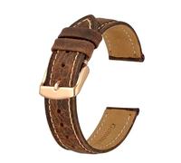 Genérico FYXT Correa De Reloj De Cuero Crazy Horse De 18mm, 20mm, 21mm, 22mm Y 24mm, Correa De Repuesto Con Hebilla De Oro Rosa For Hombres, Correas De Reloj(Brown(Beige Line),24mm)
