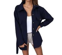 Genérico gabardina abrigo mujer 2026 cintura grande manga larga cinturón cartera abrigo mezclado otoño invierno ropa exterior moda, azul, XXL