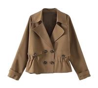 Genérico Gabardina Corta De Moda para Mujer, Informal, De Manga Larga, con Solapas con Muescas, con Cordón, Chaqueta Cortavientos Cruzada, Abrigo Elegante, Color Marrón M