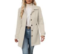 Genérico Gabardina de mezcla de lana para mujer, de largo medio, con doble botonadura y botones delanteros, elegante, de corte entallado, para otoño e invierno, ropa informal. (Beige, L)
