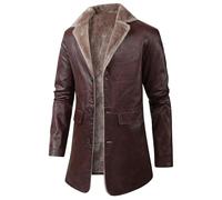 Genérico Gabardina Hombre Cuero Impermeable Chaqueta Largo Retro Vintage Chaqueta Cortavientos Cardigan Largo Hombre Abrigo de Piel de Felpa con Forro de Terciopelo