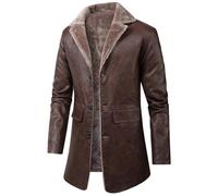 Genérico Gabardina Hombre Cuero Impermeable Chaqueta Largo Retro Vintage Chaqueta Cortavientos Cardigan Largo Hombre Abrigo de Piel de Felpa con Forro de Terciopelo