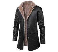 Genérico Gabardina Hombre Cuero Impermeable Chaqueta Largo Retro Vintage Chaqueta Cortavientos Cardigan Largo Hombre Abrigo de Piel de Felpa con Forro de Terciopelo