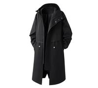Genérico Gabardina Hombre Larga Anorak holgado largo con capucha cortavientos informal deportivo exterior chaqueta ligera impermeable senderismo viajes diario (Black, 3XL)