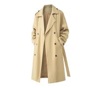 Genérico Gabardina para hombre abrigo largo de entretiempo clásico otoño primavera chaqueta cruzada trinchera con cinturón algodón color sólido cortavientos