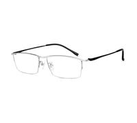 Genérico Gafas de Lectura para Hombres y Mujeres con Bloqueo de luz Azul Ligeras rectangulares de Titanio Puro con Media Montura para tramposos en la computadora,Plata,+2.50