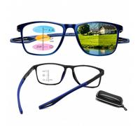 Genérico Gafas de Progresivas Fotocromáticos Progresivos Multifocales para Hombre y Mujer, Gafas para Leer con Filtro de Luz Azul & UV, Montura TR90 Ligera con Bisagras de Resorte(Azul,+3.50)