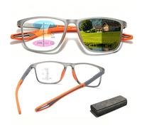 Genérico Gafas de Progresivas Fotocromáticos Progresivos Multifocales para Hombre y Mujer, Gafas para Leer con Filtro de Luz Azul & UV, Montura TR90 Ligera con Bisagras de Resorte(Orange/grey,+1.00)
