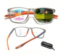 Genérico Gafas de Progresivas Fotocromáticos Progresivos Multifocales para Hombre y Mujer, Gafas para Leer con Filtro de Luz Azul & UV, Montura TR90 Ligera con Bisagras de Resorte(Orange/grey,+3.00)