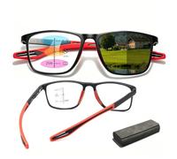 Genérico Gafas de Progresivas Fotocromáticos Progresivos Multifocales para Hombre y Mujer, Gafas para Leer con Filtro de Luz Azul & UV, Montura TR90 Ligera con Bisagras de Resorte(Black/Red,+1.00)