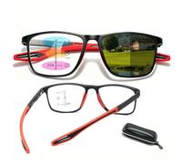 Genérico Gafas de Progresivas Fotocromáticos Progresivos Multifocales para Hombre y Mujer, Gafas para Leer con Filtro de Luz Azul & UV, Montura TR90 Ligera con Bisagras de Resorte(Black/Red,+3.50)
