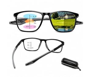 Genérico Gafas de Progresivas Fotocromáticos Progresivos Multifocales para Hombre y Mujer, Gafas para Leer con Filtro de Luz Azul & UV, Montura TR90 Ligera con Bisagras de Resorte(Black/grey,+2.00)
