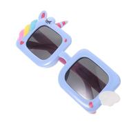 Genérico Gafas de Sol Infantiles de Silicona Montura Cuadrada Azul, Diseño de Unicornio de Dibujos Animados, Lentes Negras Protección UV para Niñas Fiestas y Vacaciones