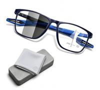 Genérico Gafas Progresivas Multifocales Fotocromáticas para Vista Cansada, Filtro de Luz Azul, Protección UV, Montura TR90 Ligera para Leer, Ordenador y Uso Diario(Dark Blue/Blue,2.5x)