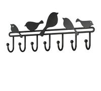 Genérico Gancho de Pared de Pájaro con 7 Ganchos - Dos Métodos de Instalación para Entrada, Baño - Perchero Decorativo Resistente para Sombreros, Bolsos, Llaves, Moderno(Negro)